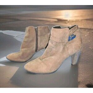 Anne Klein iflex Women's Brown Suede Ankle Boots Block Heel Side Zip sz 8m shoes